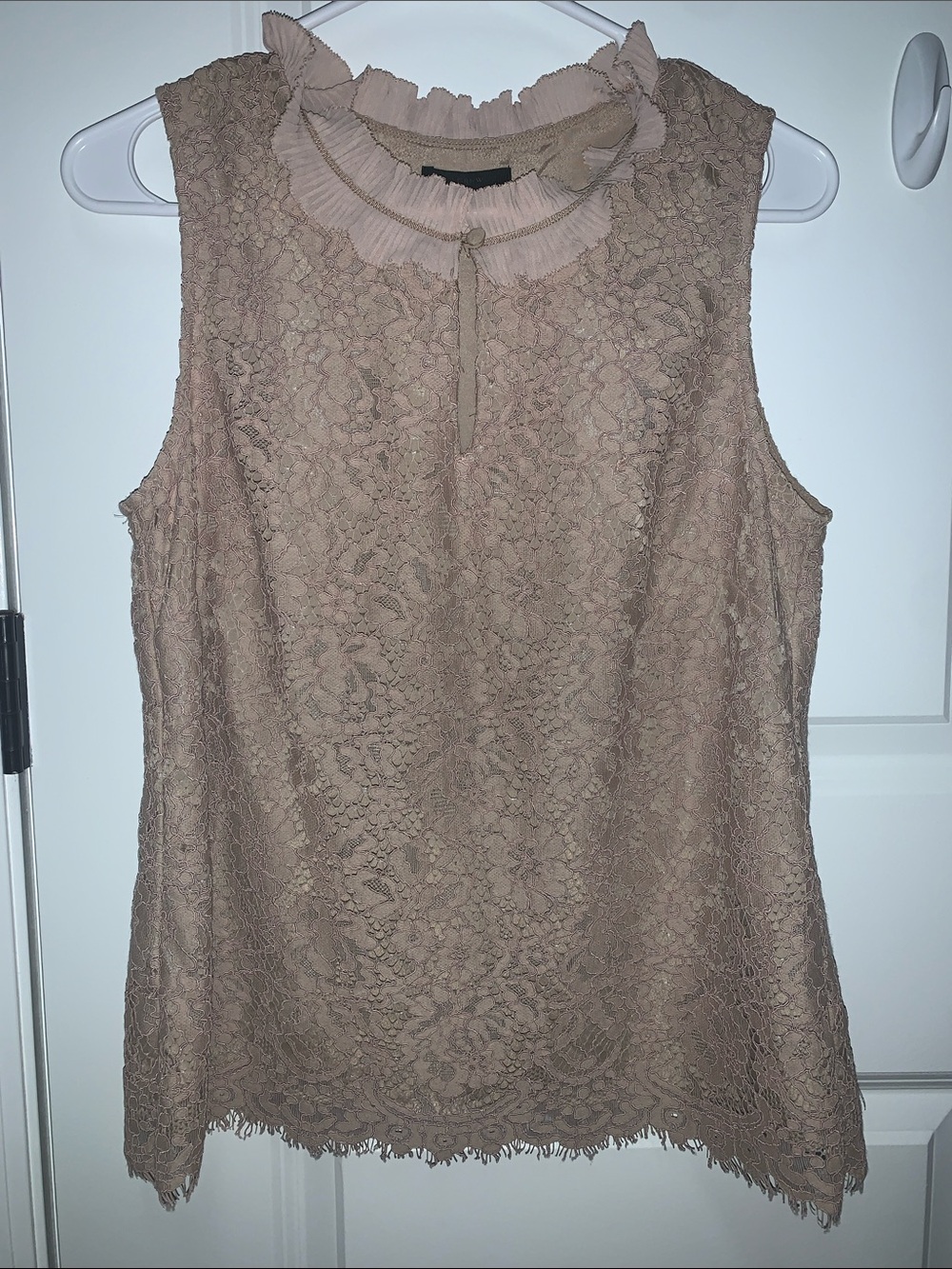 J. Crew Sleeveless Lace Ruffle-Neck Camisole in Taupe
